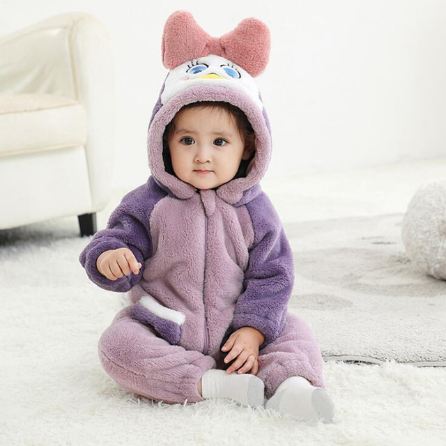 Kawaii bebê recém-nascido roupas da menina rosa roxo pato com capuz roupas  inverno dos desenhos animados macacões macacão para crianças menino zíper  traje - AliExpress